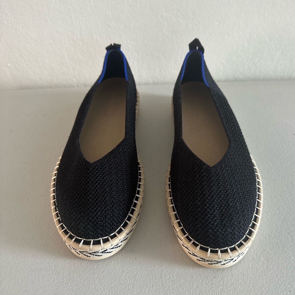Rothy's Black Knit Espadrille Flats with Natural Trim